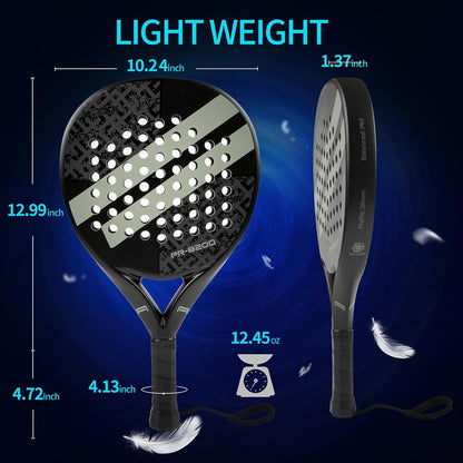Padel Racket Carbon Fiber Surface with EVA Memory Flex Foam Core Lightweight Padel Racquet